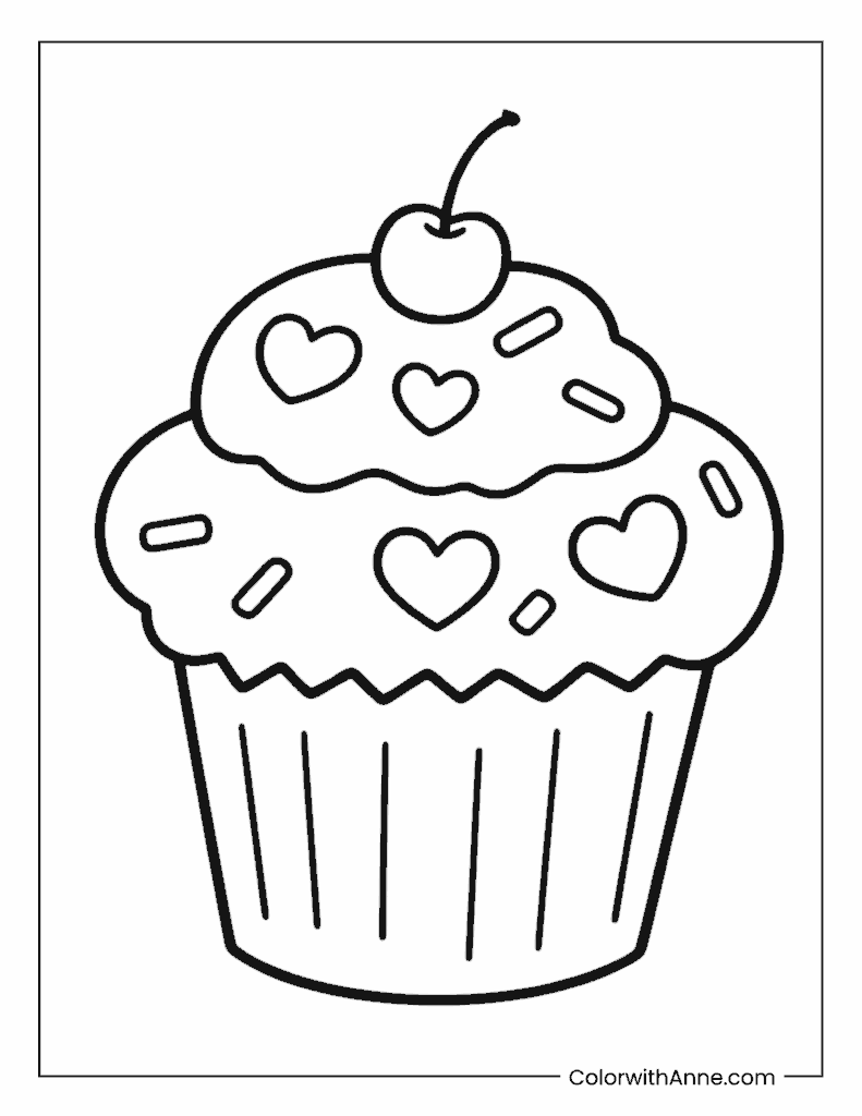 Cupcake Valentine’s Day Coloring Page for Kids