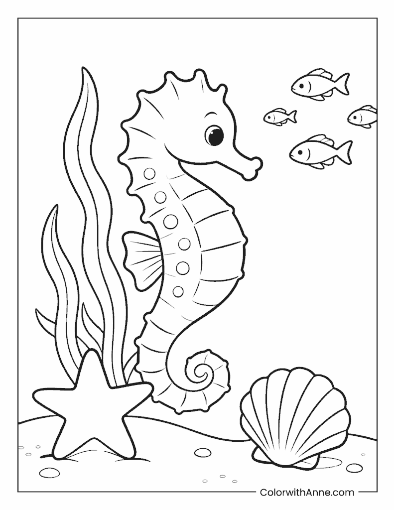 Curly Sea Horse with Friends Coloring Page