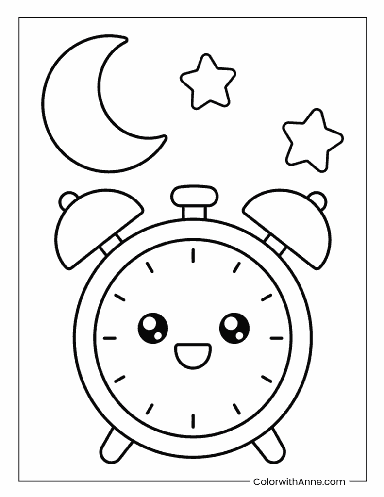 Cute Alarm Clock Coloring Page