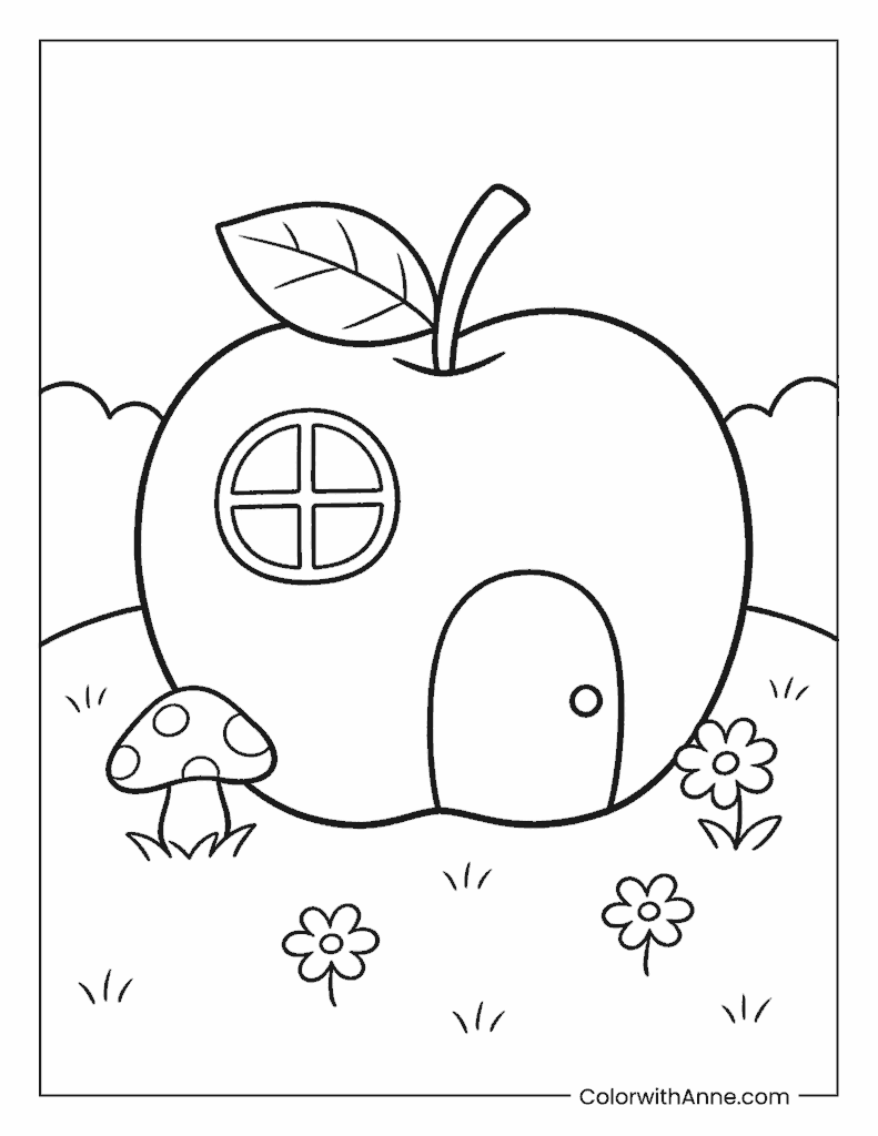Cute Apple House Coloring Page