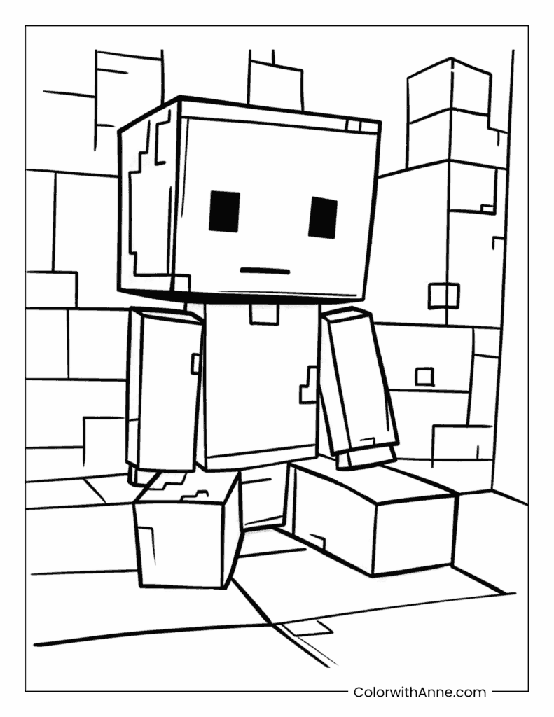 Cute Baby Minecraft Zombie Coloring Page