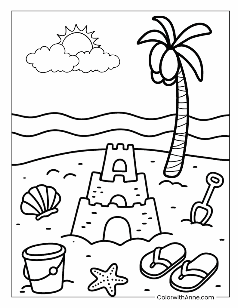 Cute Beach Coloring Page