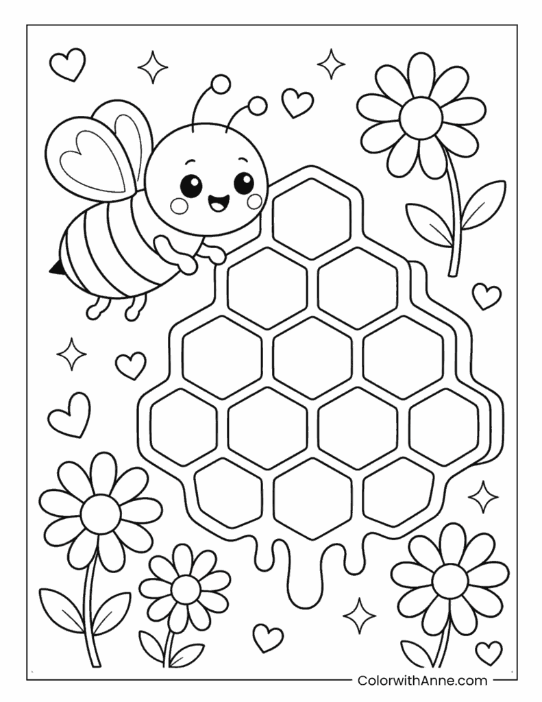 Cute Bee and Honeycomb Coloring Page