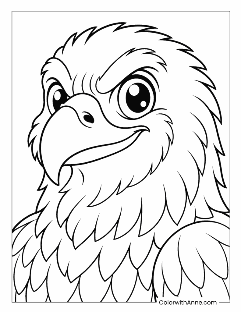 Cute Cartoon Bald Eagle Face Coloring Page for Kids