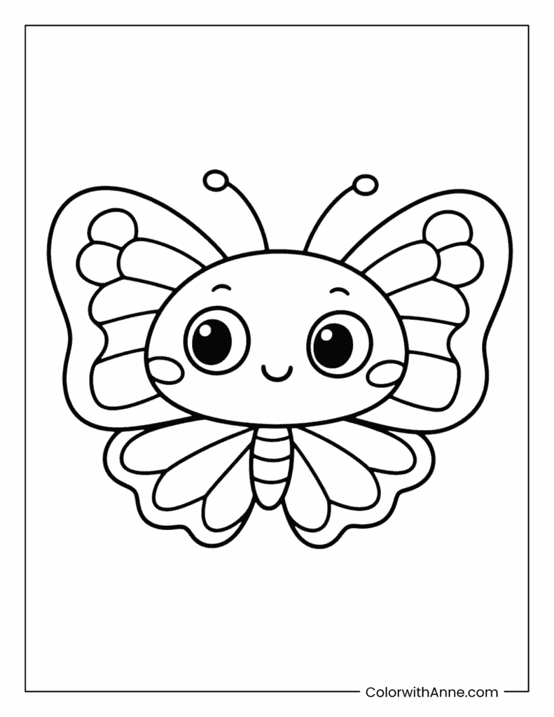 Cute Cartoon Butterfly Coloring Page for Preschoolers