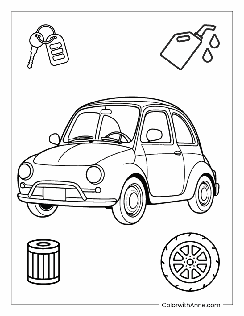 Cute Cartoon Car Coloring Page