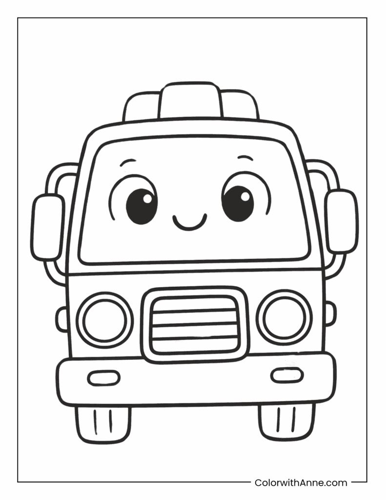 Cute Cartoon Fire Truck Coloring Page