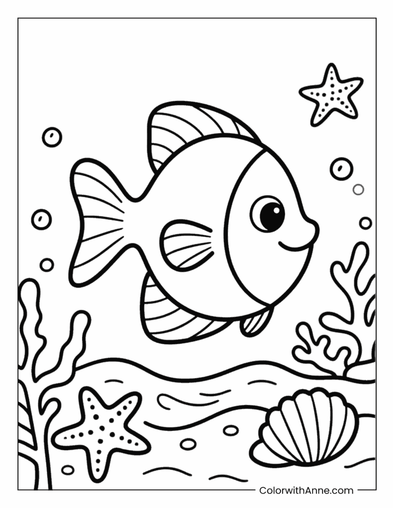 Cute Cartoon Fish Coloring Page