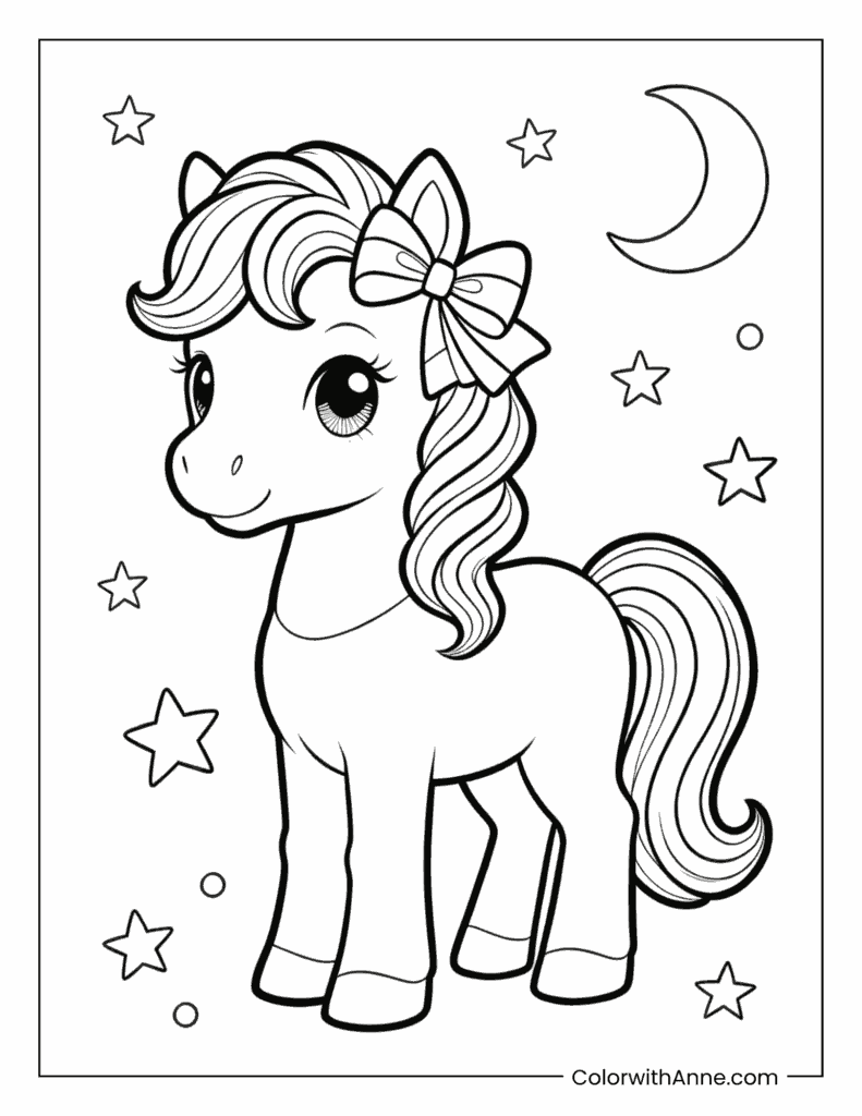 Cute Cartoon Horse Coloring Page for Kids