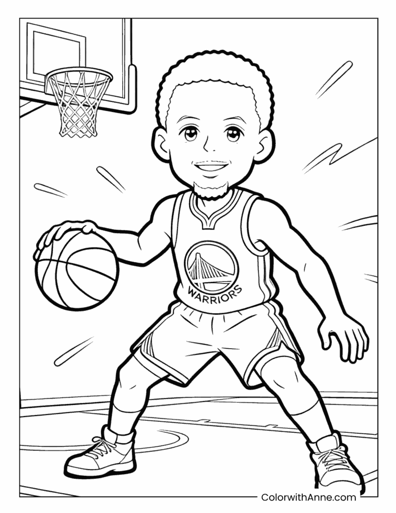 Cute Cartoon Stephen Curry Coloring Page for Kids