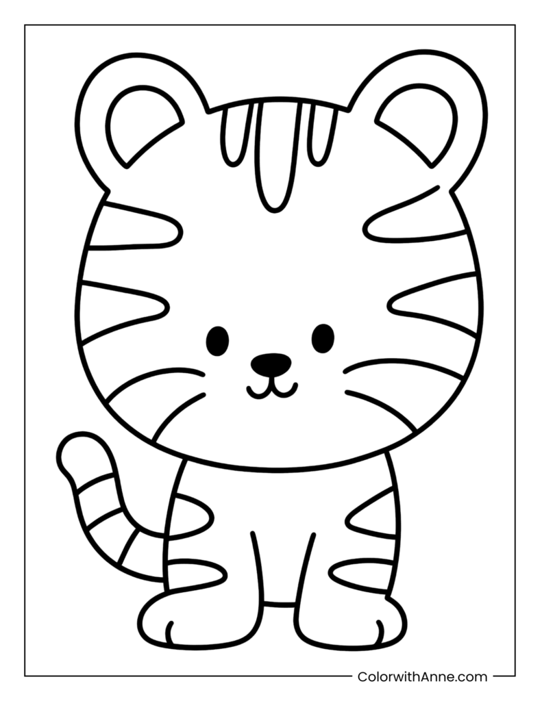 Cute Cartoon Tiger Coloring Page for Preschoolers