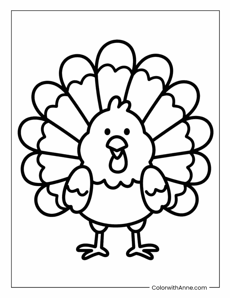 Cute Cartoon Turkey Coloring Page