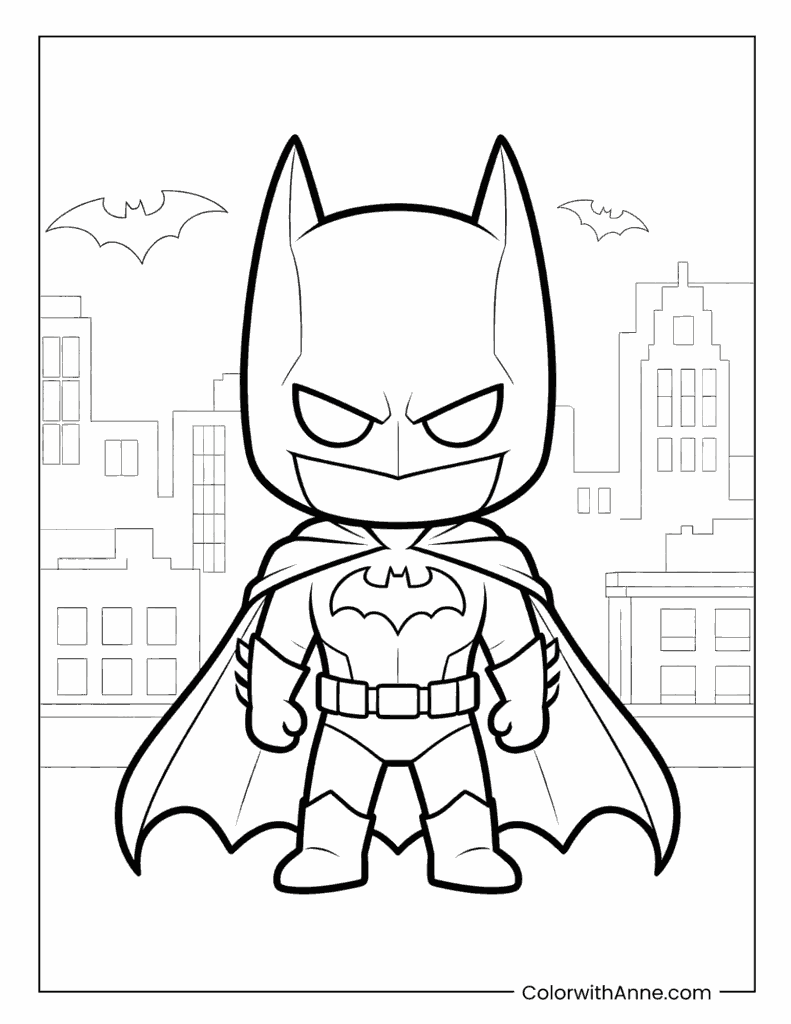 Cute Chibi Batman Coloring Page for Kids