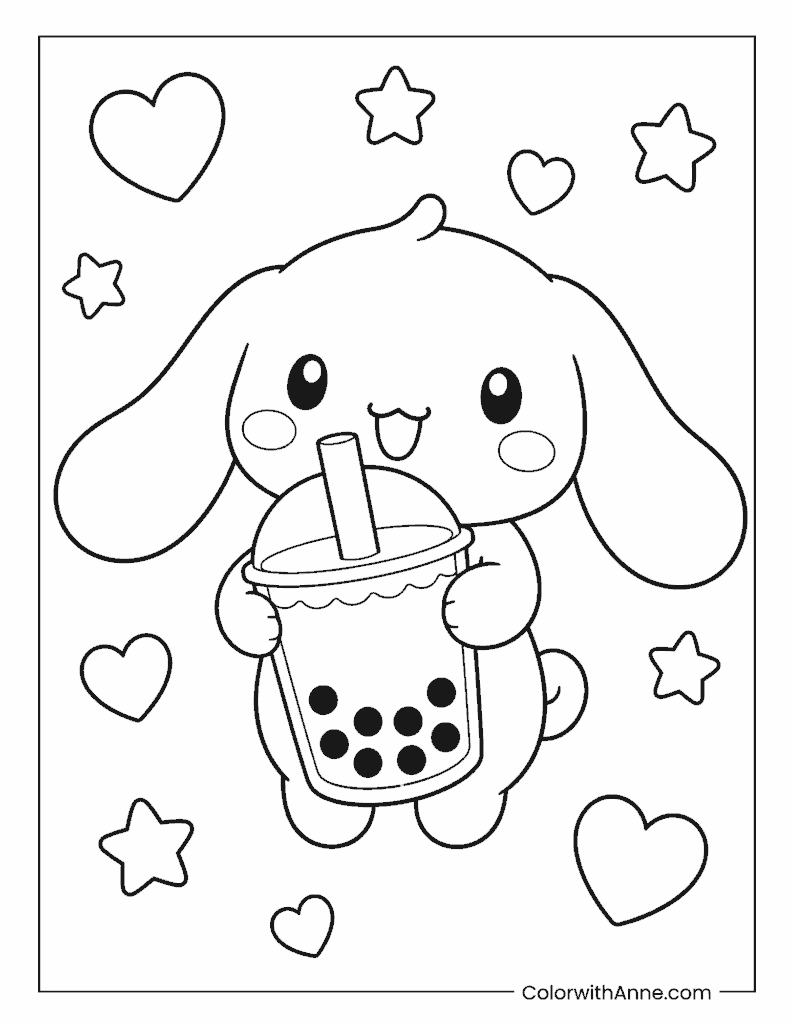 Cute Cinnamoroll Boba Tea Coloring Page