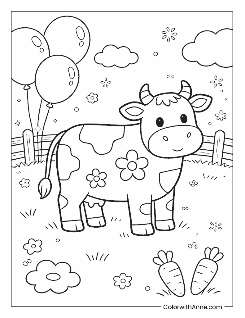 Cute Cow in the Farm Coloring Page
