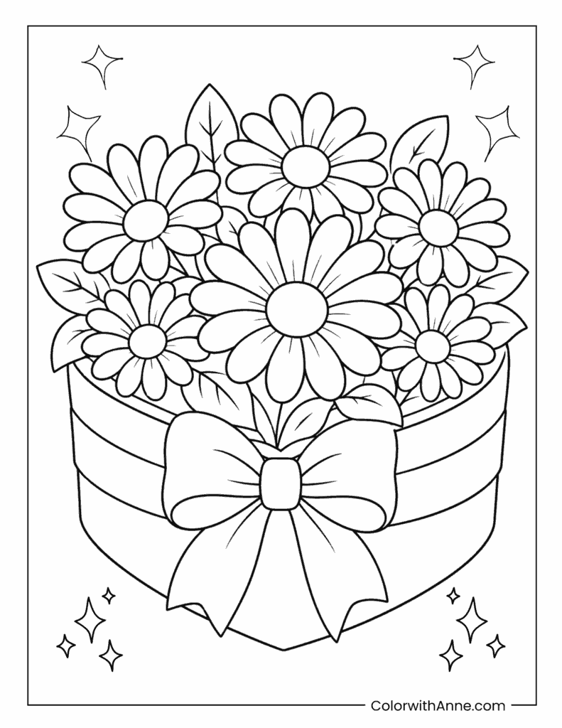 Cute Daisy Gift Box Coloring Page