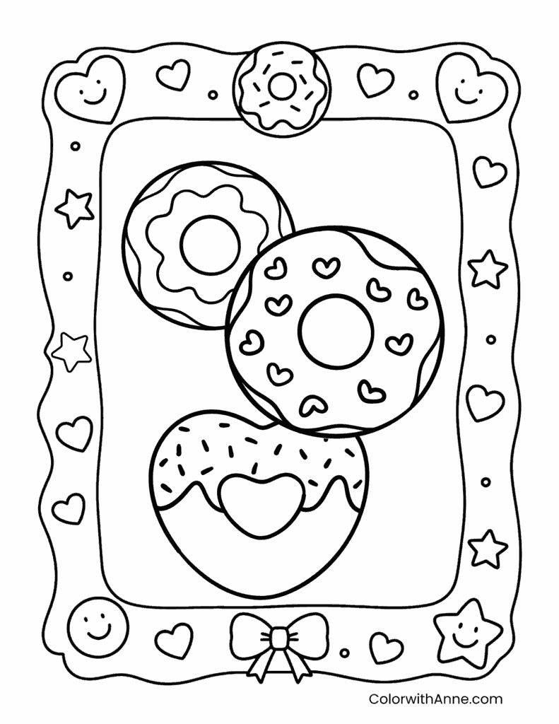 Cute Donut Coloring Page for Preschoolers