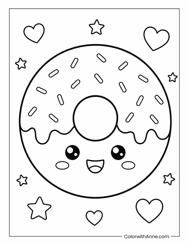 Cute Donut with Sprinkles Coloring Page