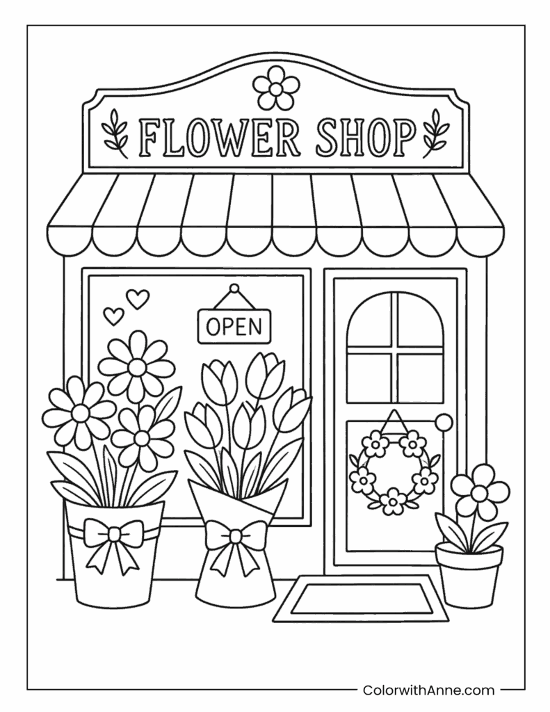 Cute Flower Shop Coloring Page