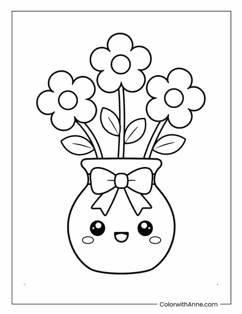 Cute Flower Vase Coloring Page