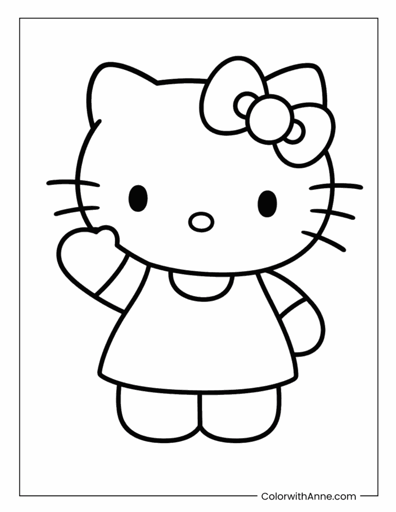 Cute Hello Kitty Waving Coloring Page for Toddlers