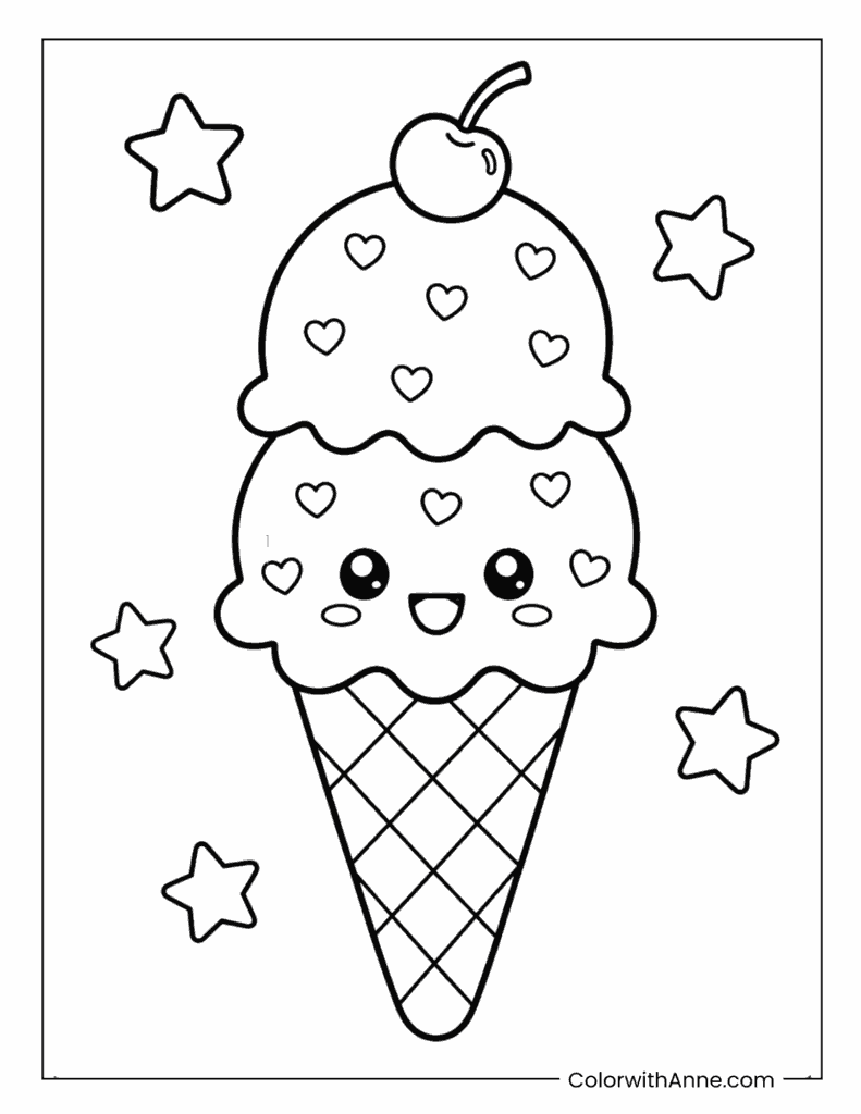 Cute Ice Cream Cone Coloring Page