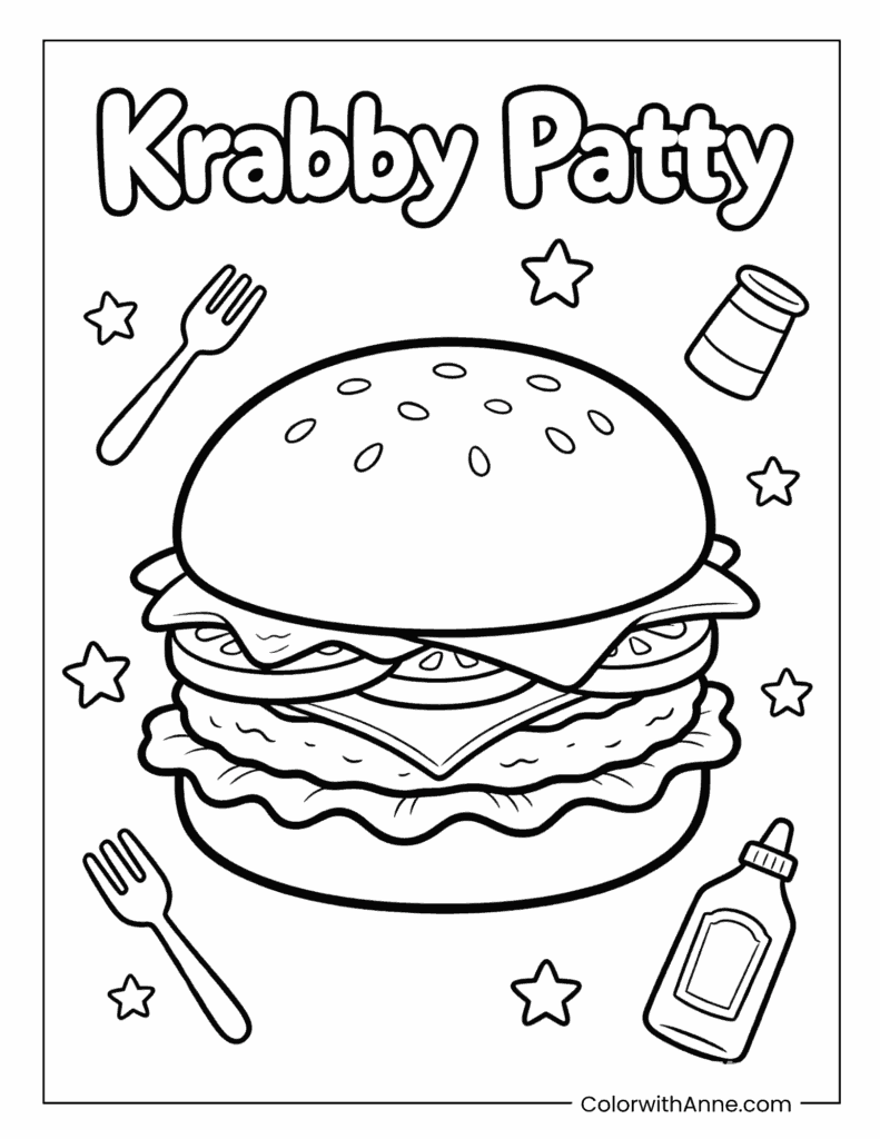 Cute Krabby Patty Coloring Page for Kids