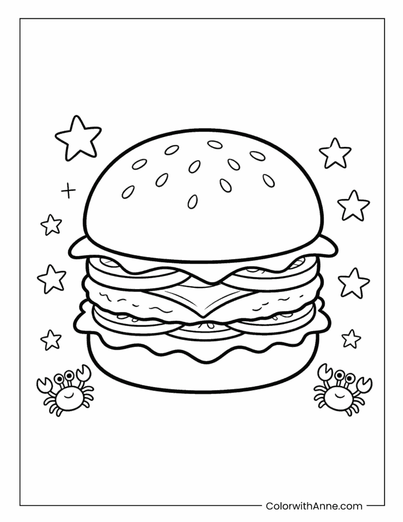 Cute Krabby Patty with Crabs Coloring Page