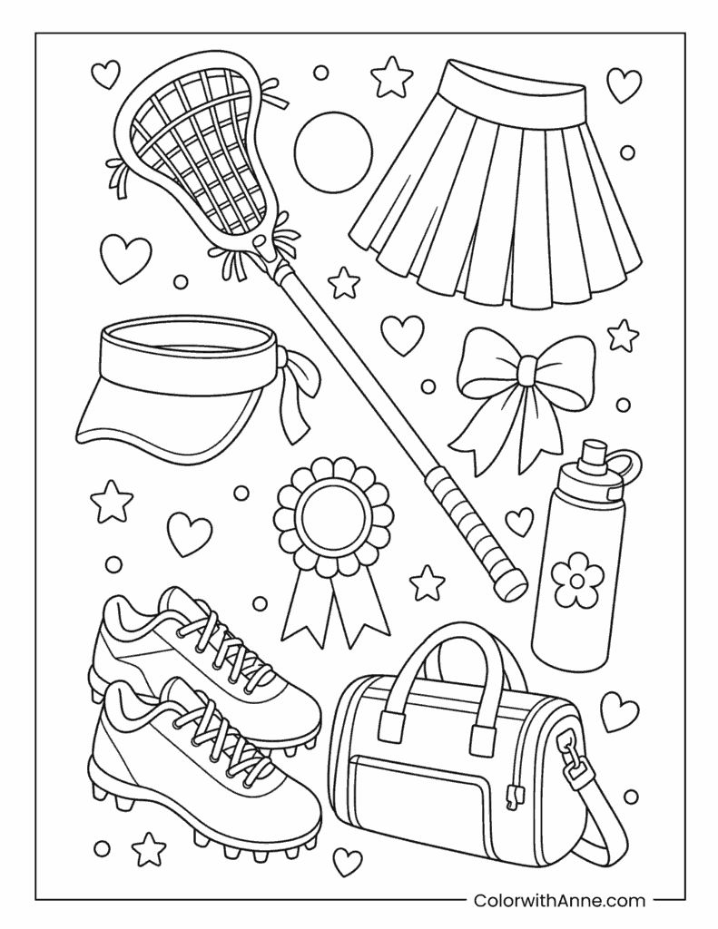 Cute Lacrosse Coloring Page – Preppy Sports Aesthetic