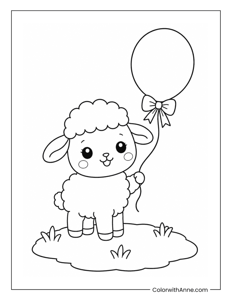 Cute Lamb with Balloon Coloring Page
