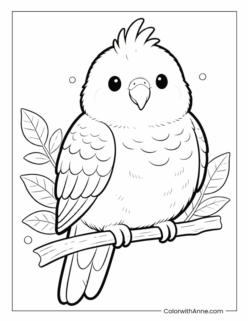 Cute Little Parrot on a Branch Coloring Page