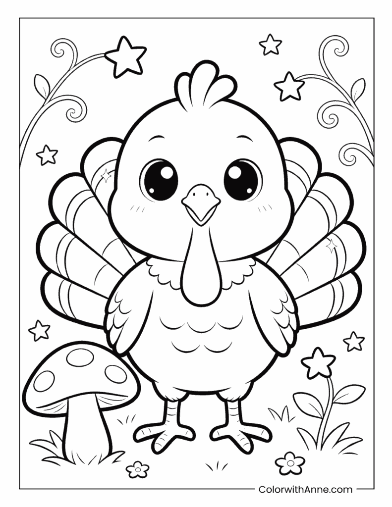 Cute Little Turkey Coloring Page for Kids