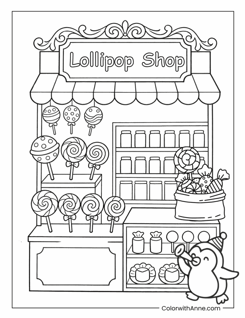 Cute Lollipop Shop Coloring Page