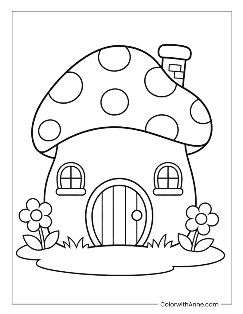 Cute Mushroom House Coloring Page