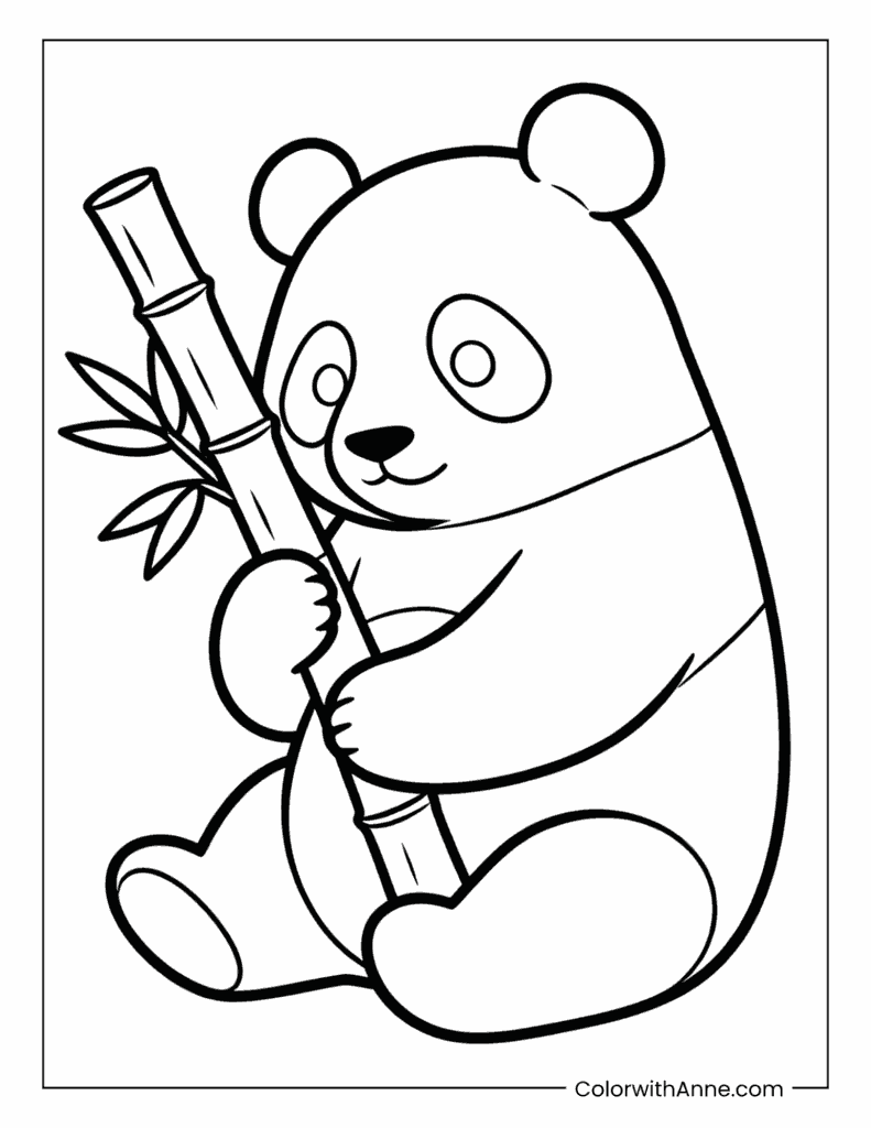 Cute Panda Holding Bamboo Coloring Page