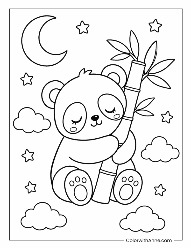 Cute Panda with Bamboo Coloring Page