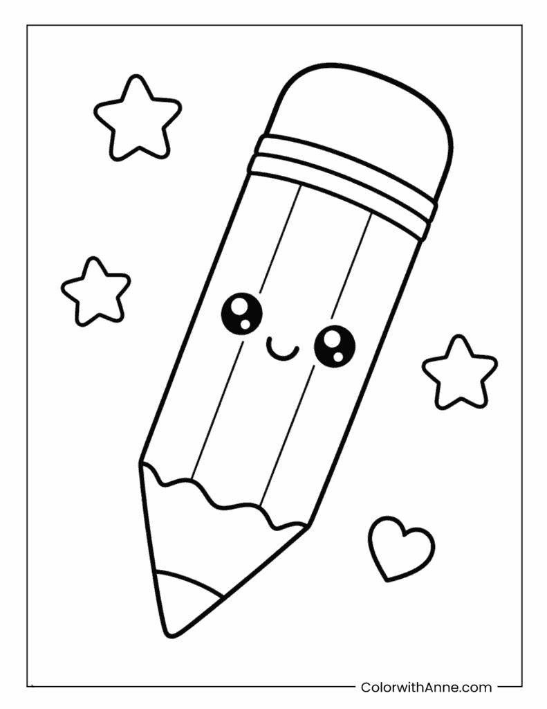 Cute Pencil with Stars Coloring Page