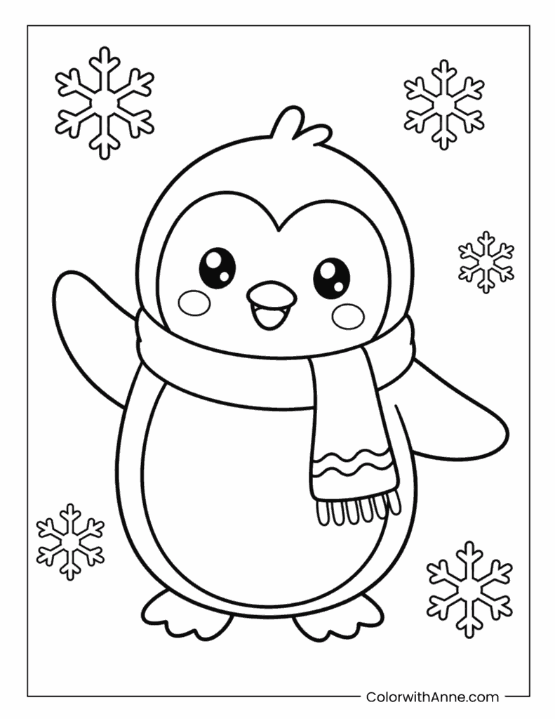 Cute Penguin with Scarf Coloring Page