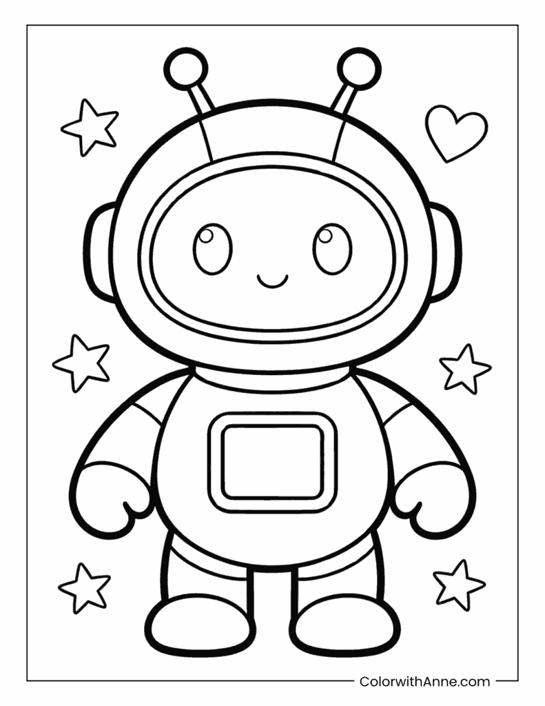 Cute Robot with Stars Coloring Page