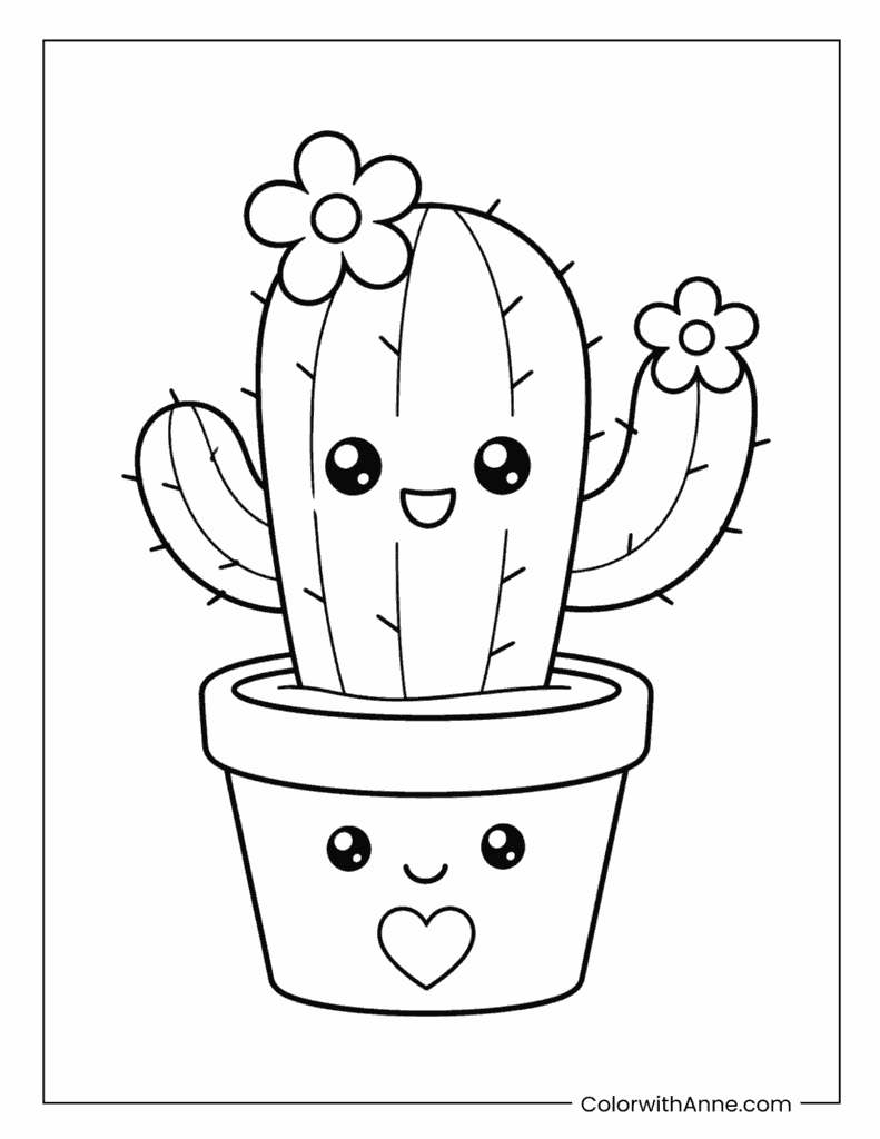 Cute Smiling Cactus Coloring Page
