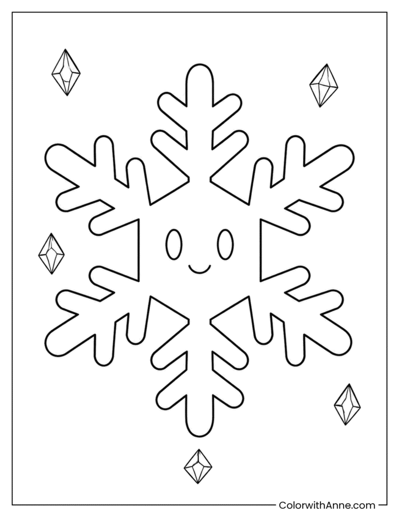 Cute Smiling Snowflake Coloring Page
