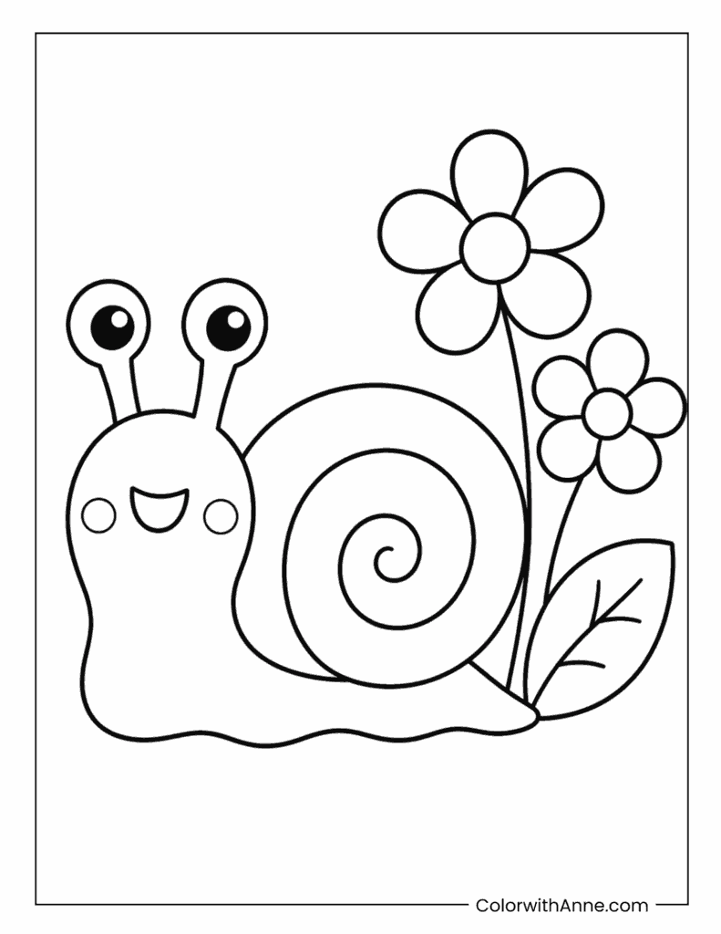 Cute Snail with Flowers Coloring Page