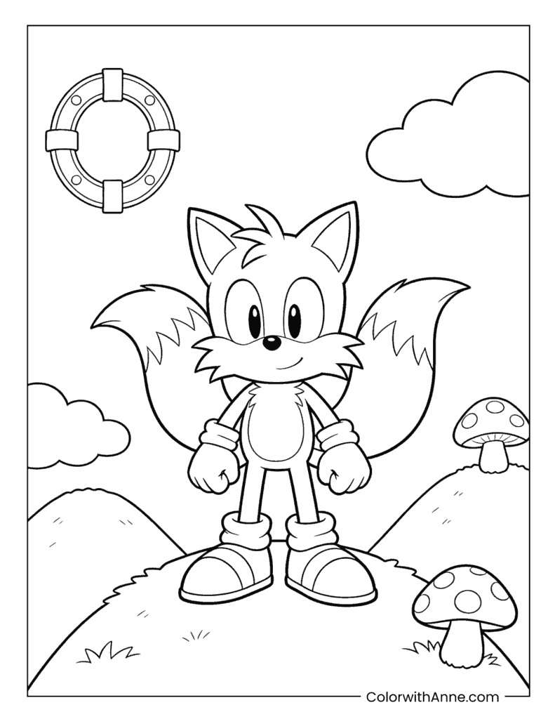 Cute Tails on Mushroom Hill with Gears Coloring Page