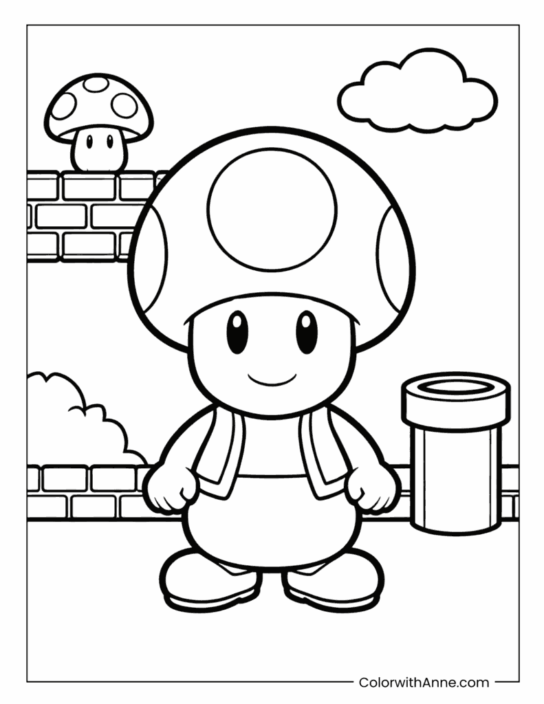 Cute Toad Coloring Page for Kids