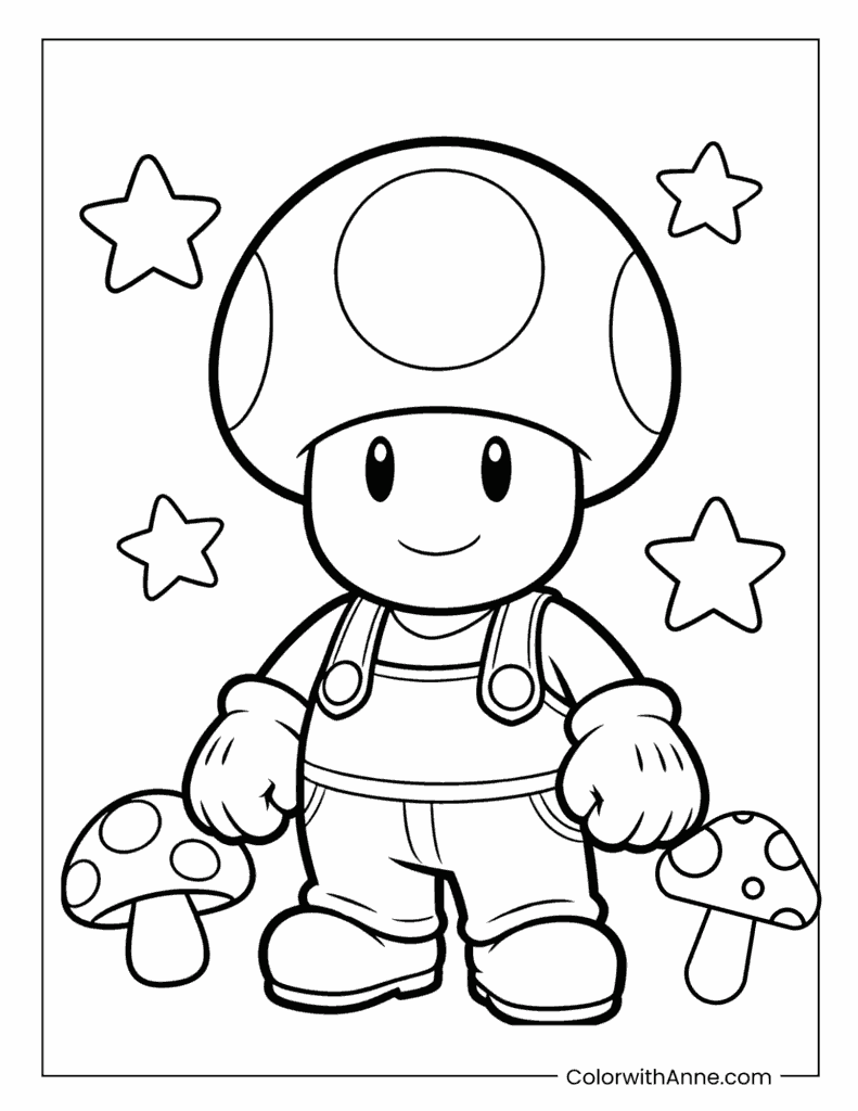 Cute Toad with Stars Simple Coloring Page
