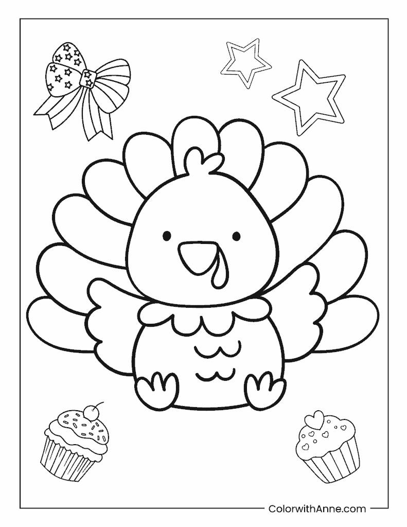 Cute Turkey Coloring Page for Preschoolers