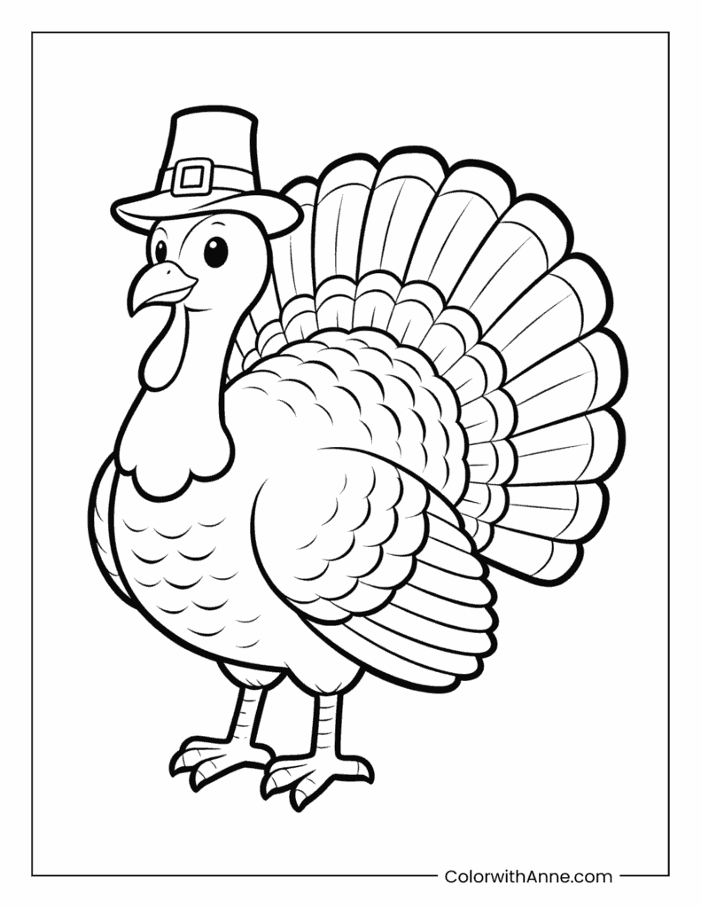 Cute Turkey in Fall Hat Coloring Page