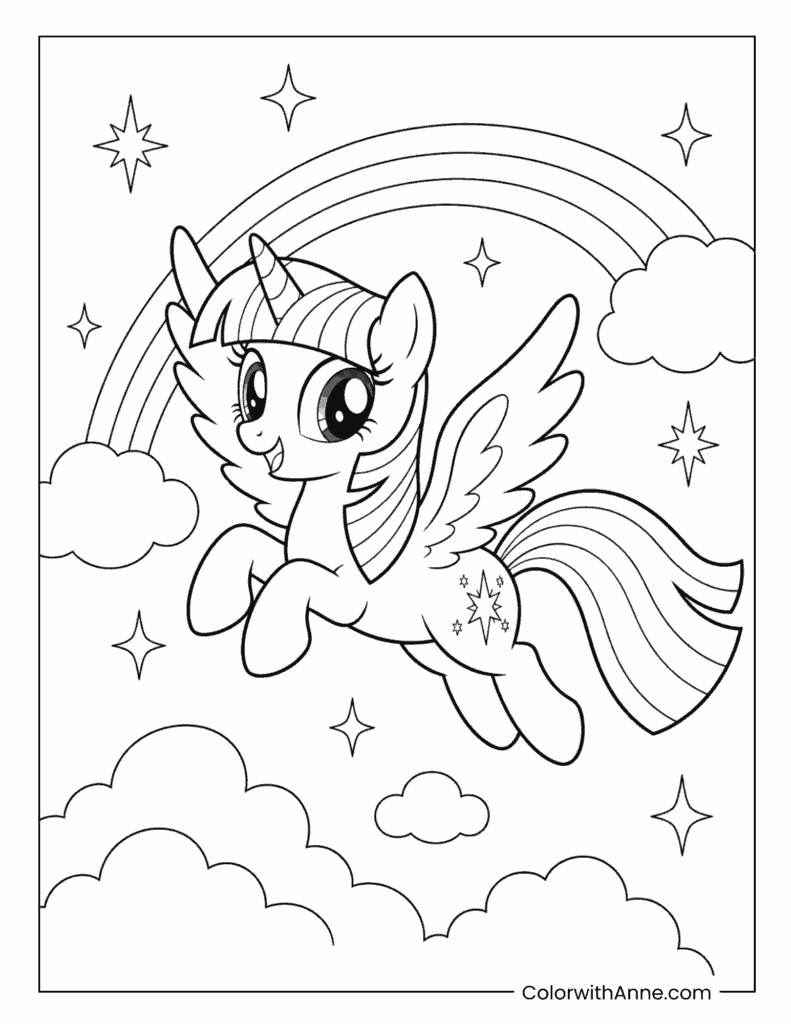 Cute Twilight Sparkle Rainbow Sky Coloring Page