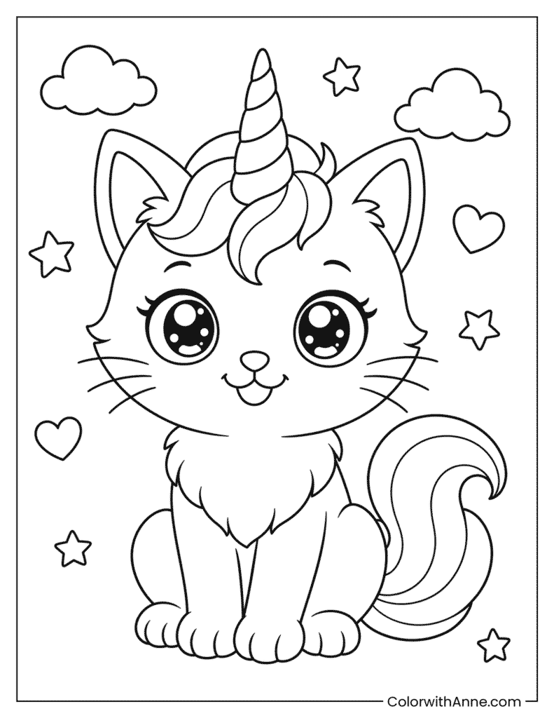 Cute Unicorn Cat Coloring Page