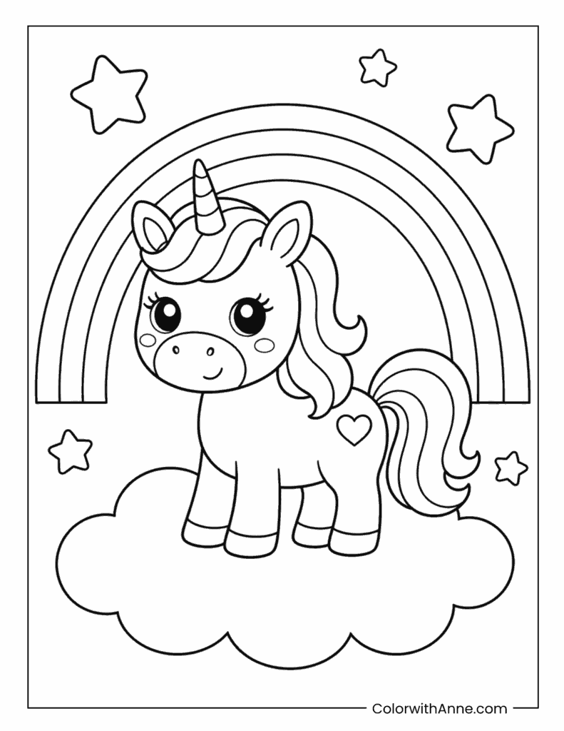 Cute Unicorn Rainbow Coloring Page